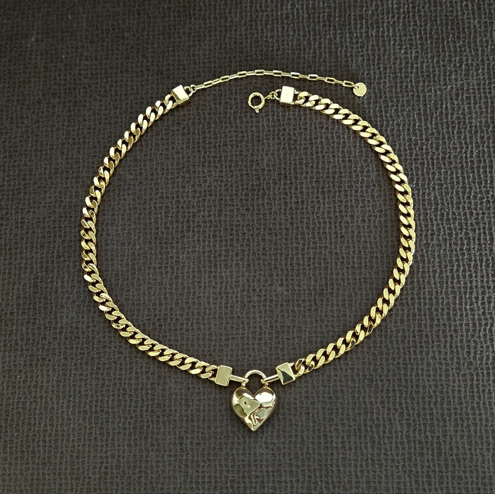 Eye👁 Candy🍬 Gold💛 Flat Cuban🇨🇺 Link Chain⛓️ With Heart♥️ Pendant - NWT - Picture 15 of 16